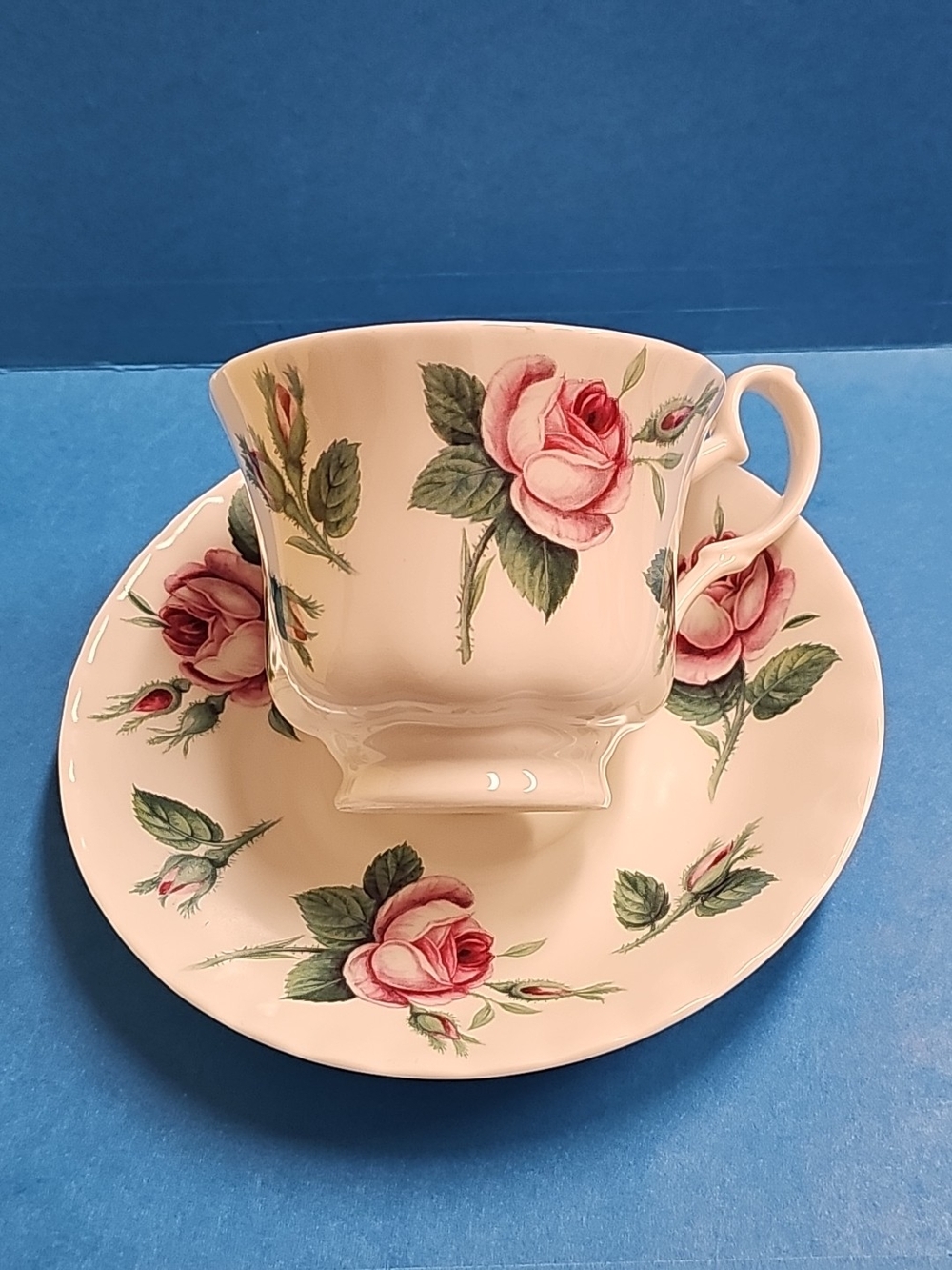 Vintage Roy Kirkham made in England Pink Roses Fine China Teacup and Saucer Set